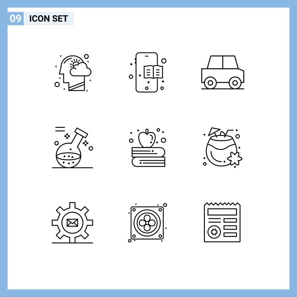 9 Universal Outlines Set for Web and Mobile Applications back to school apple education car spa game Editable Vector Design Elements