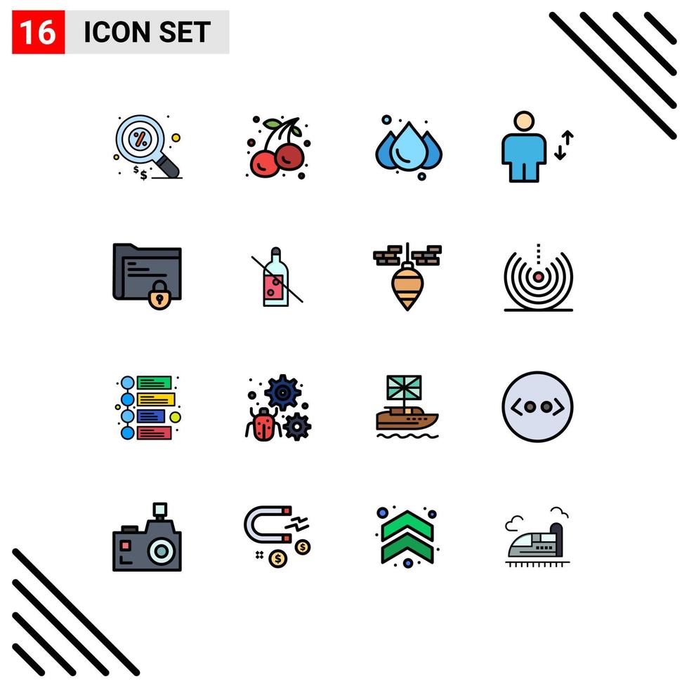 conjunto de 16 iconos de interfaz de usuario modernos símbolos signos para carpeta mover lluvia cuerpo humano elementos de diseño de vectores creativos editables