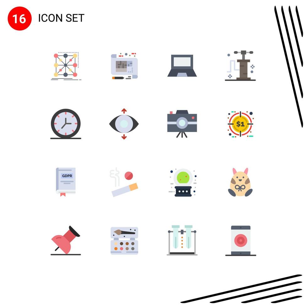 User Interface Pack of 16 Basic Flat Colors of travel pump floor laptop gadget Editable Pack of Creative Vector Design Elements