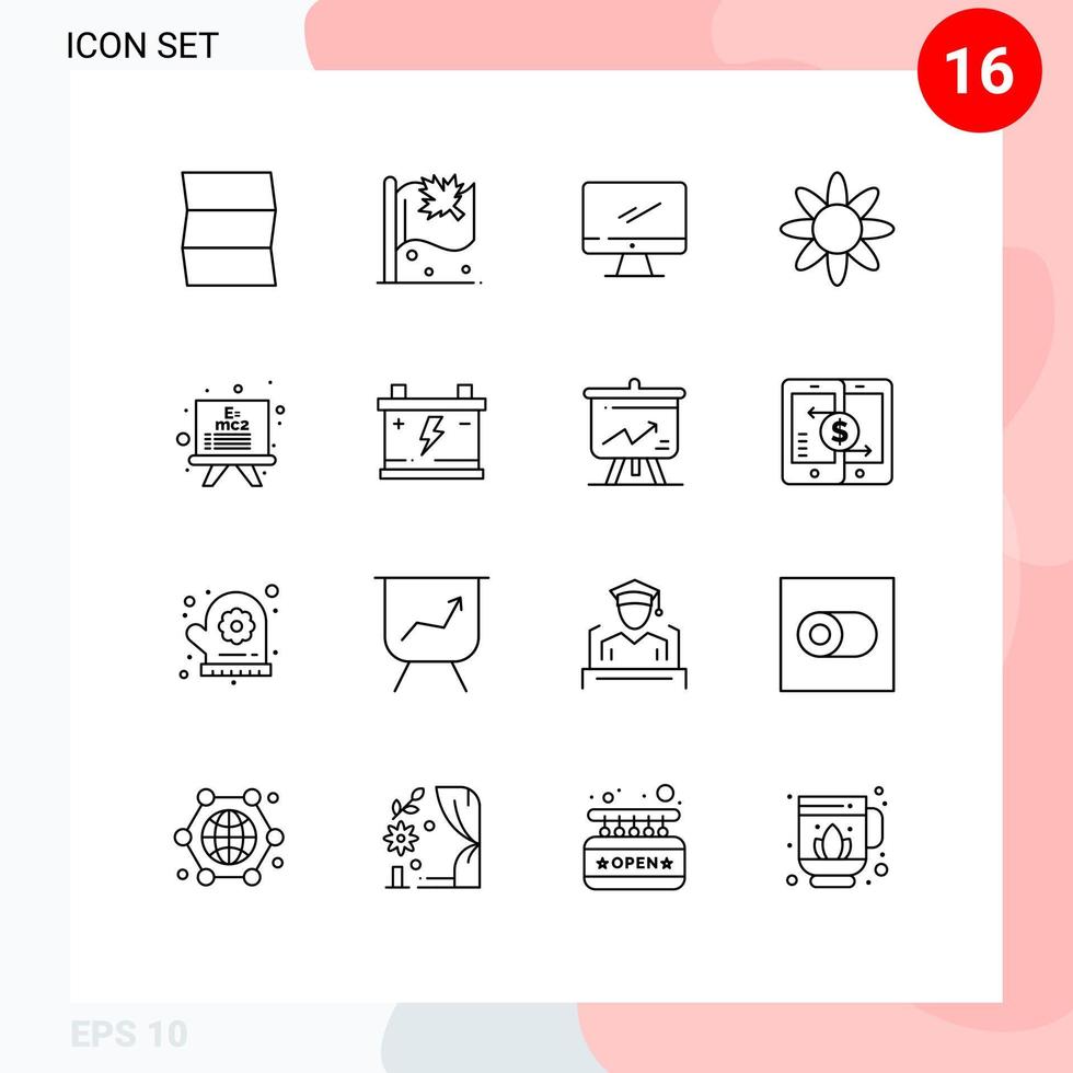 16 iconos creativos signos y símbolos modernos del monitor de tablero de fórmula flor natural elementos de diseño vectorial editables vector