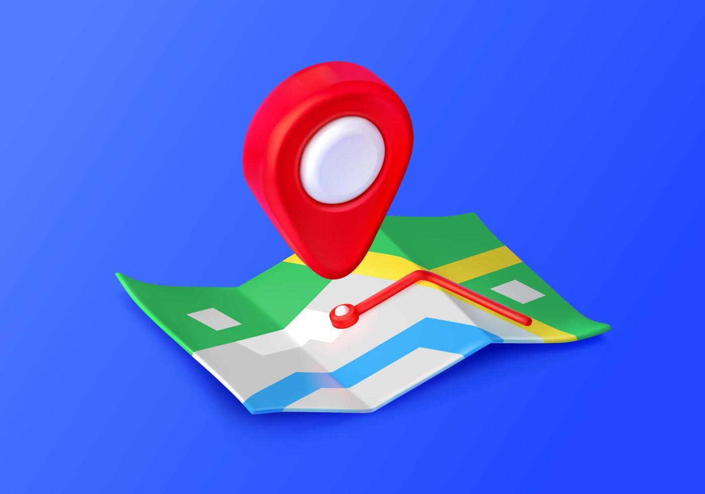 icono de mapa 3d con pin rojo, etiqueta de ubicación vector