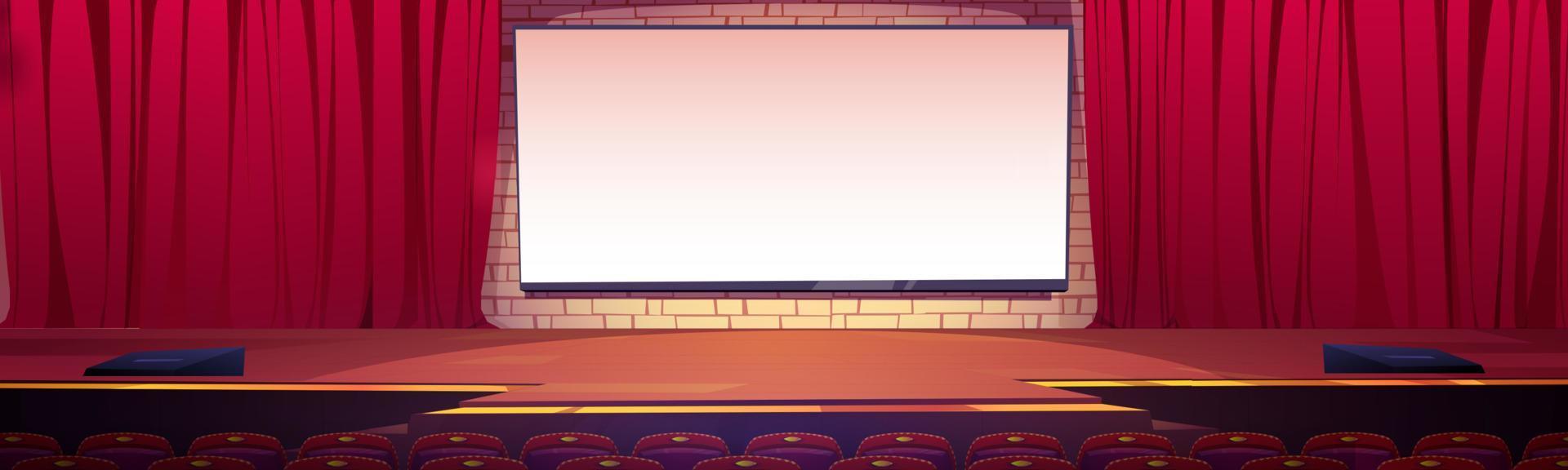 Movie theater, cinema hall with white wide screen vector