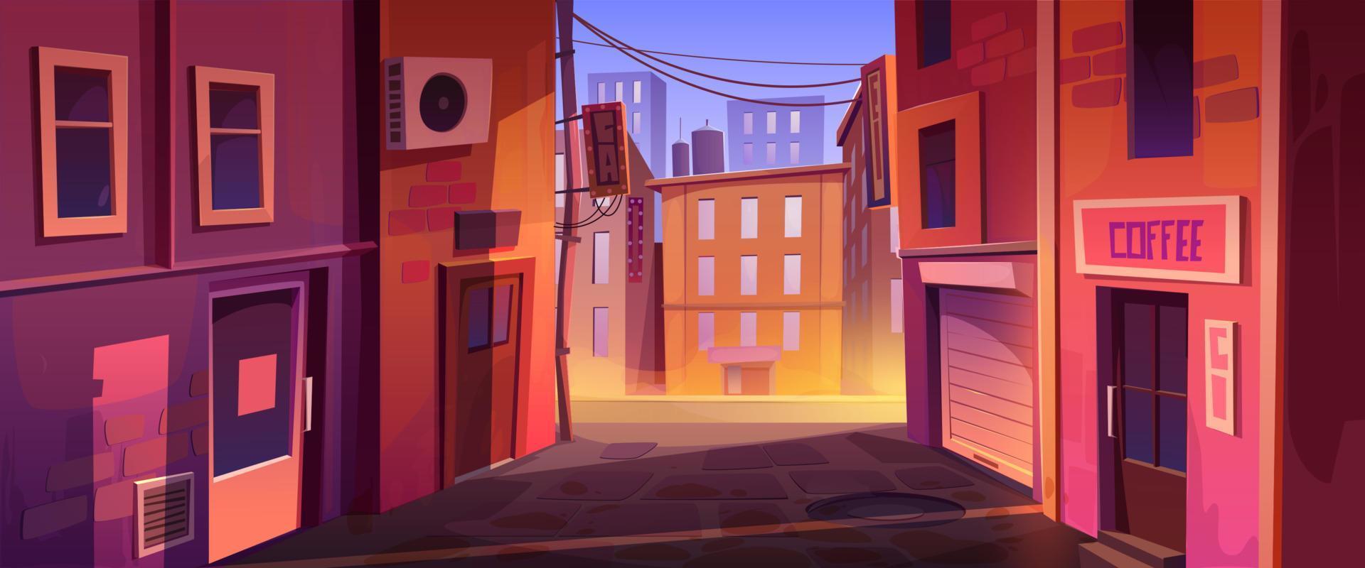 Quiet city street corner, sunset urban cityscape vector