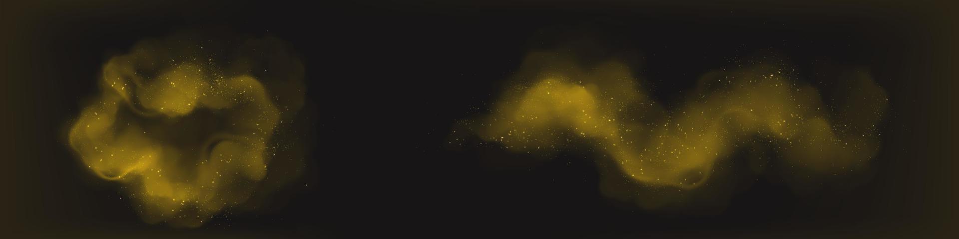 Set of yellow dust clouds isolated on black vector
