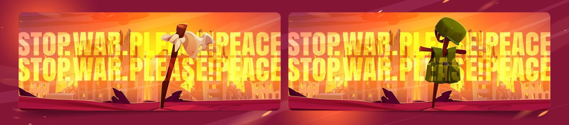 conjunto de ilustración de vector de banner de dibujos animados de stop war