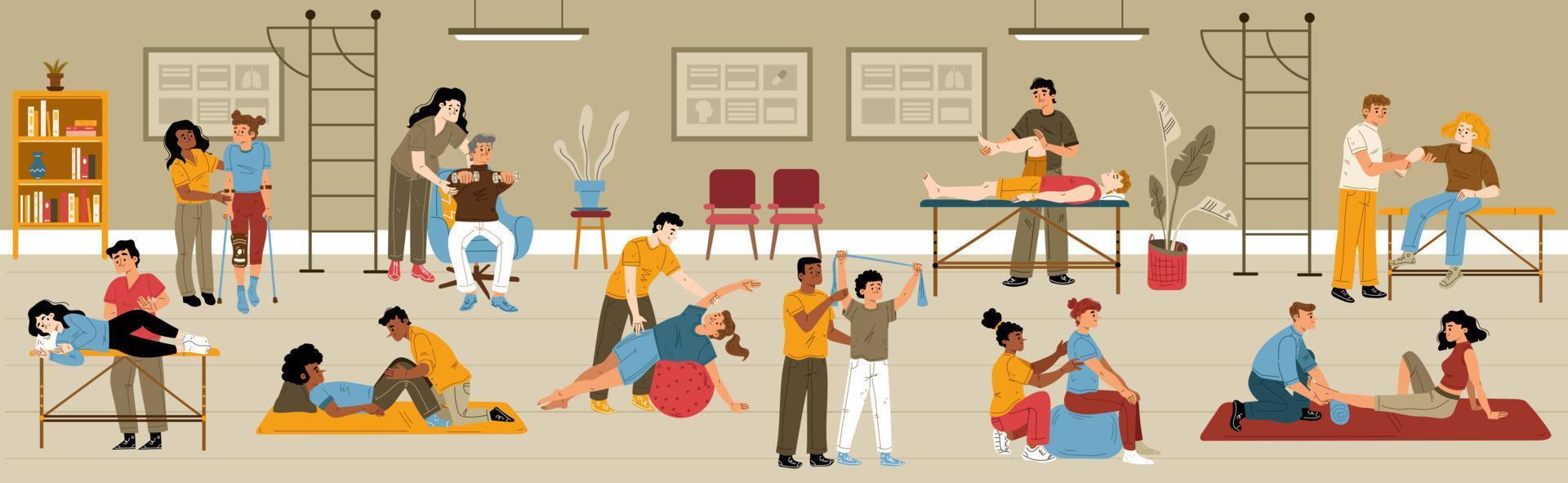 Physical therapy, rehab concept in clinic interior vector