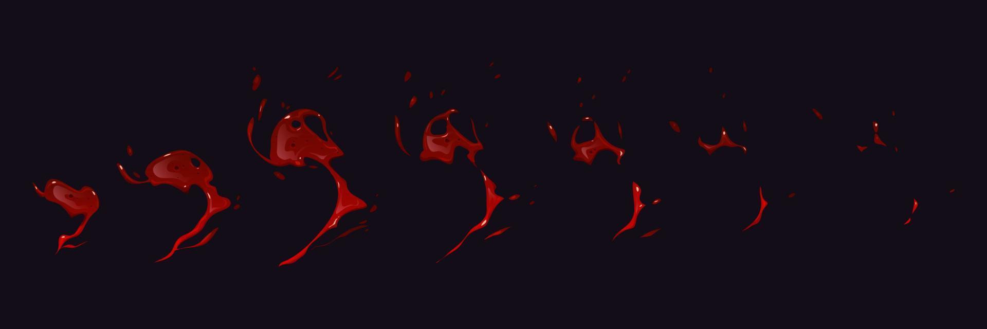 Blood splash animation set on black background vector