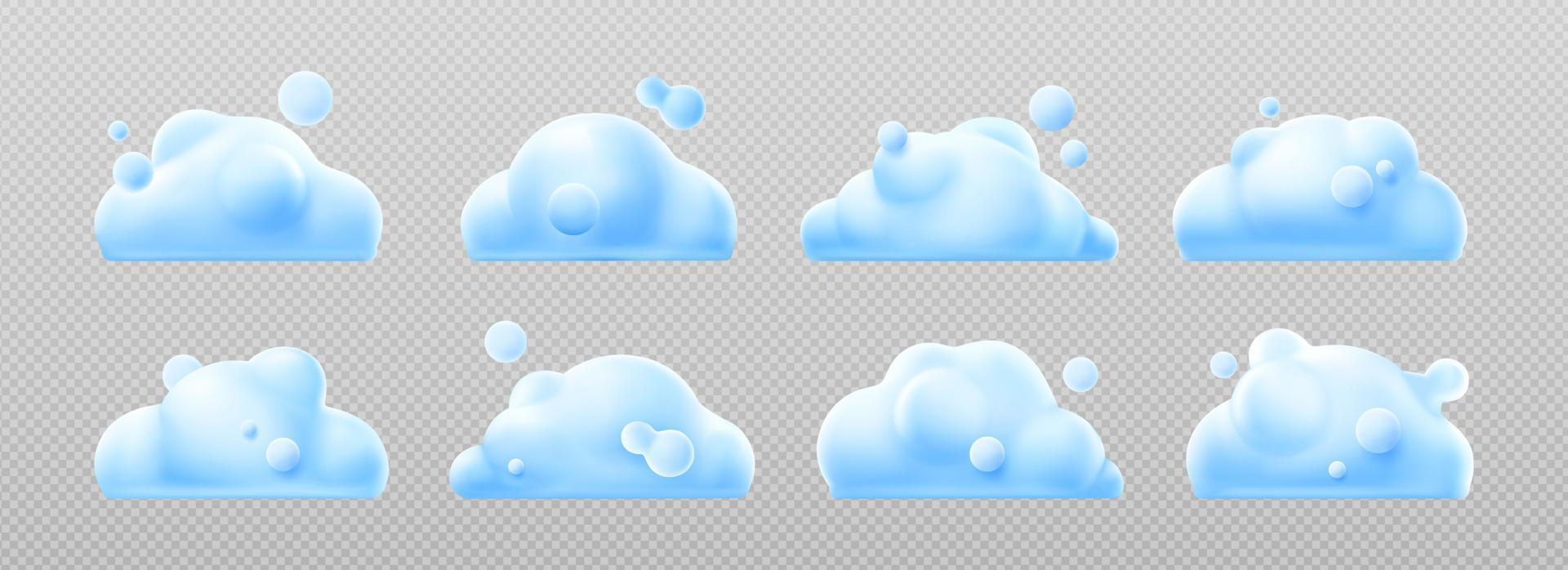 conjunto de nubes blancas aisladas sobre fondo lila vector