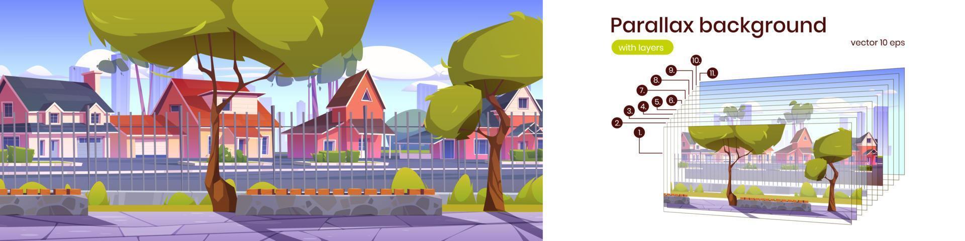 Public park in suburb district with green trees vector