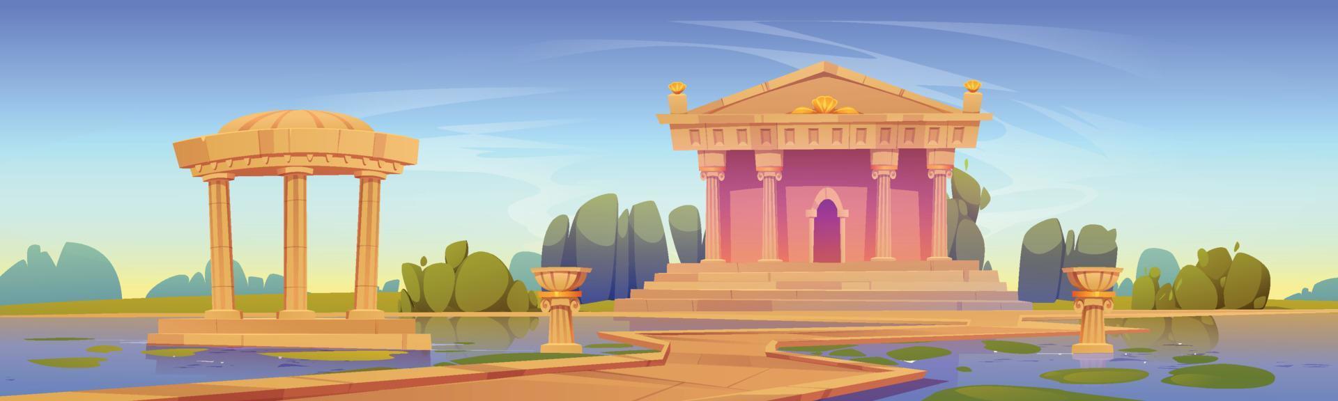 Ancient temple, antique architecture building vector