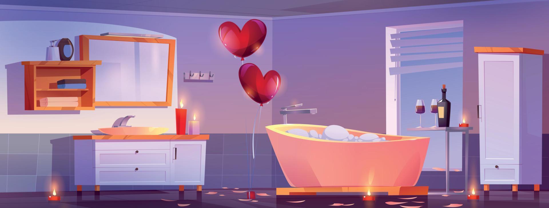 Ambiente de baño romántico para citas en pareja. vector