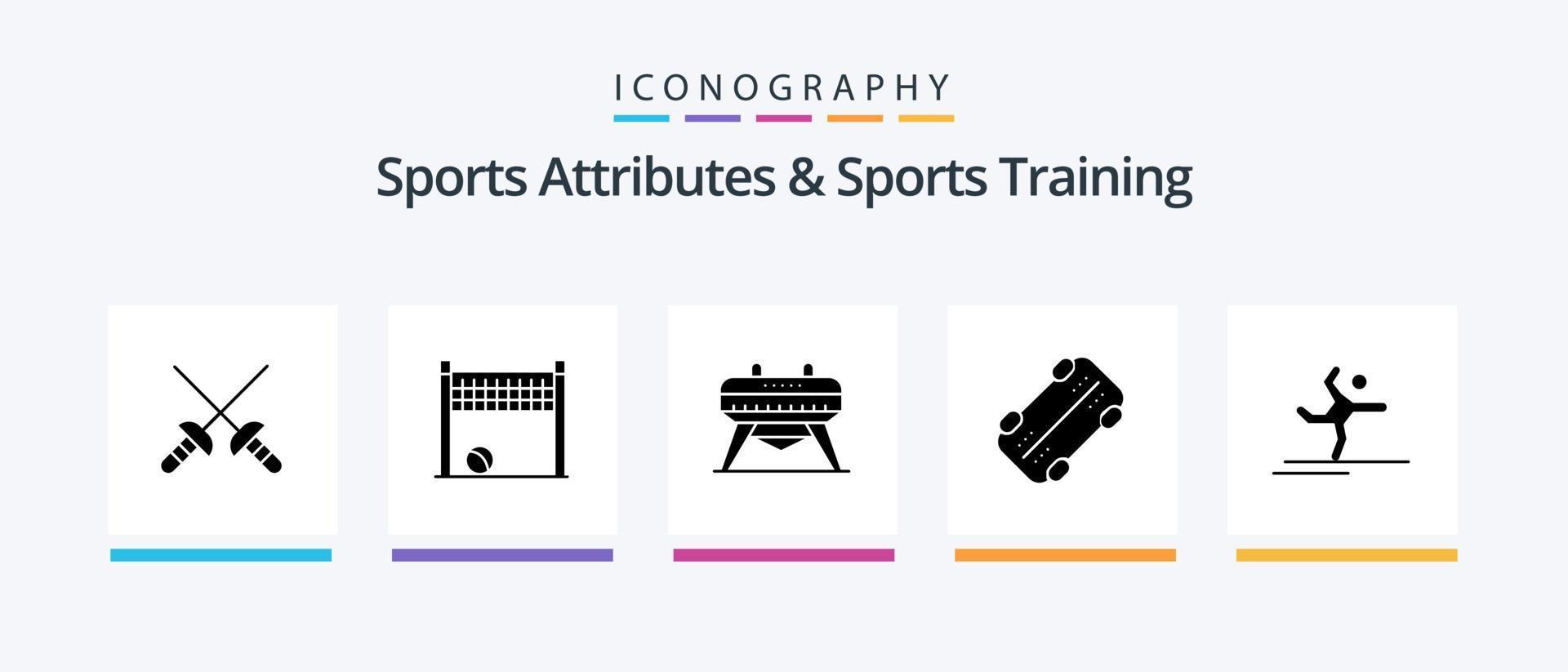 Atributos deportivos y paquete de iconos de glifo 5 de entrenamiento deportivo que incluye. ejecutando. gimnasia. gimnasia. deporte. diseño de iconos creativos vector