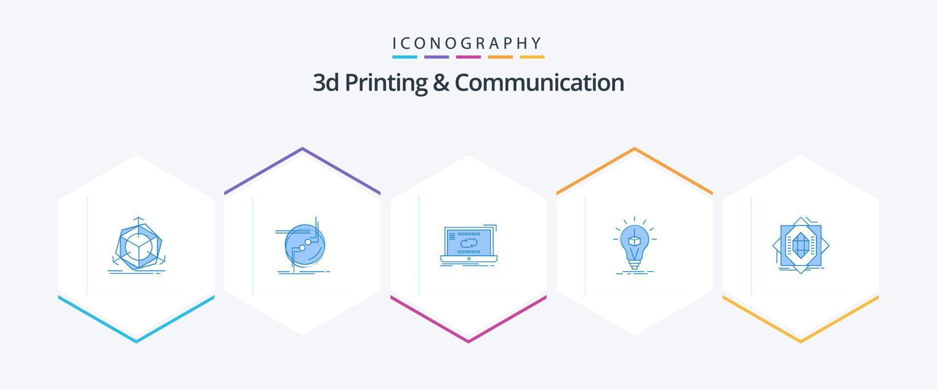3d Printing And Communication 25 Blue icon pack including cube. idea. link. synchronization. link vector