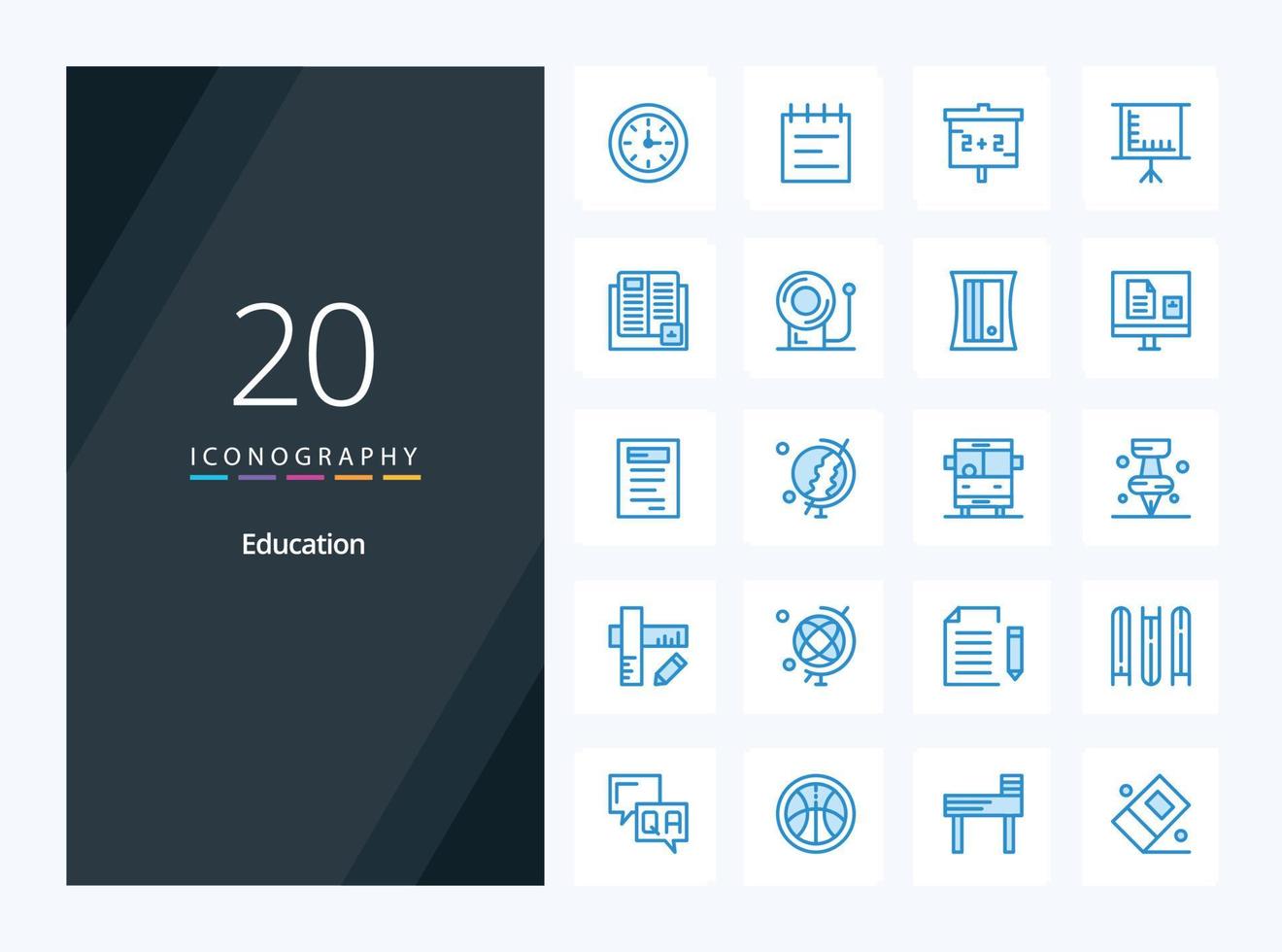 20 educación icono de color azul para presentación vector