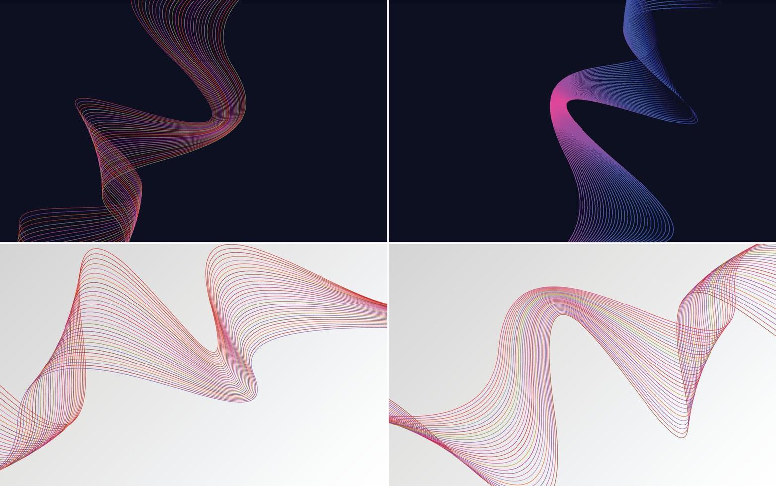 conjunto de 4 líneas de ondas abstractas de fondo de patrón de onda geométrica vector