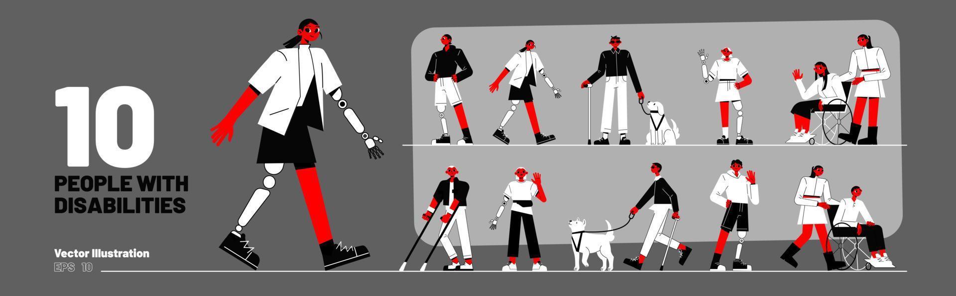 People with disabilities, men and women prosthesis vector