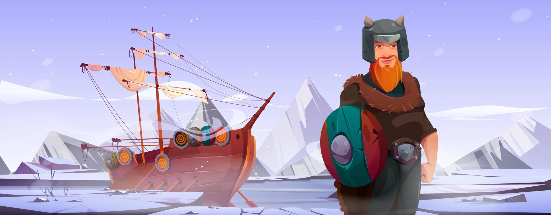 Viking, scandinavian warrior, cartoon character vector