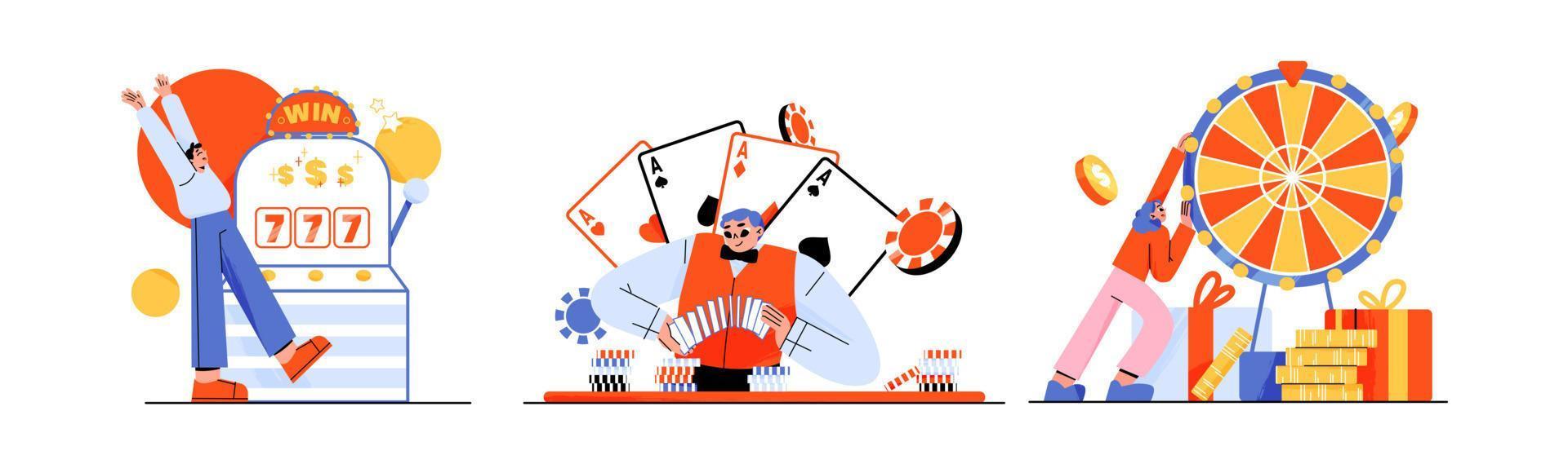 Happy people play in casino, gambling vector