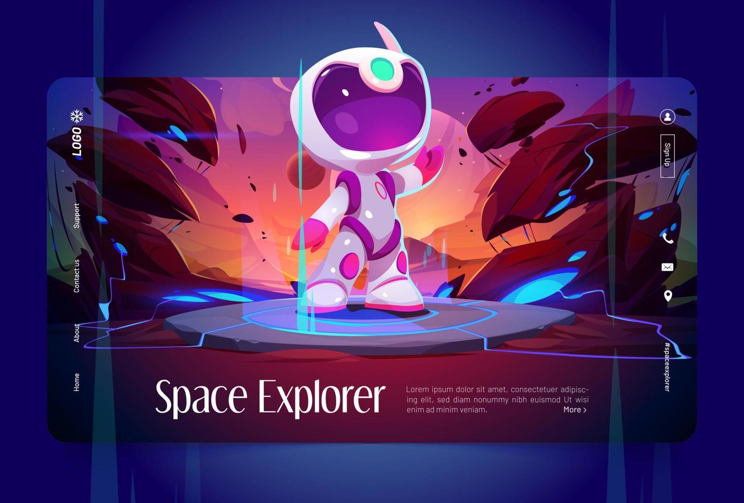 Space explorer landing page template vector