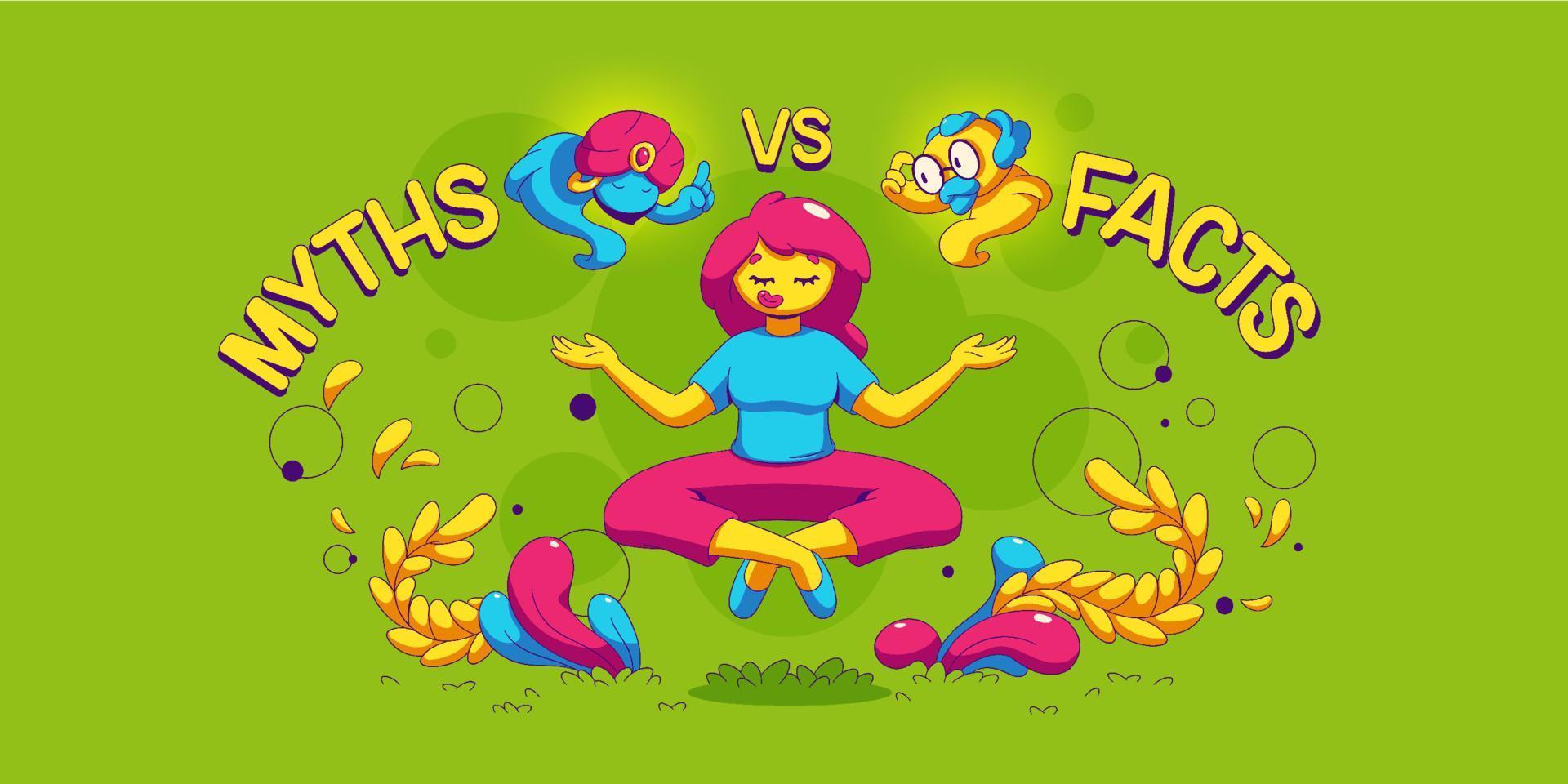 Myths vs facts concept with float woman meditate vector