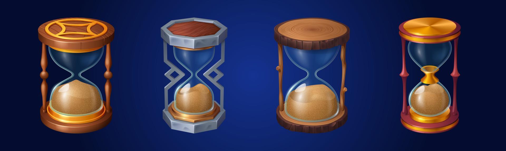 reloj de arena con iconos de juego de accesorios de arena, activos de usuario vector