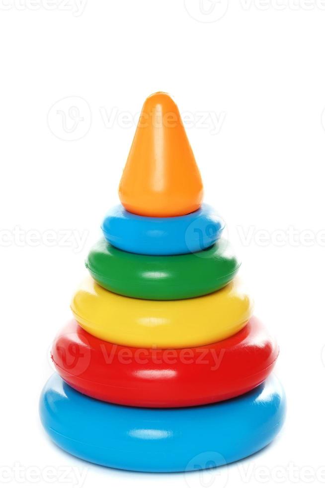 Colorful plastic stacking rings toy for little kids. photo