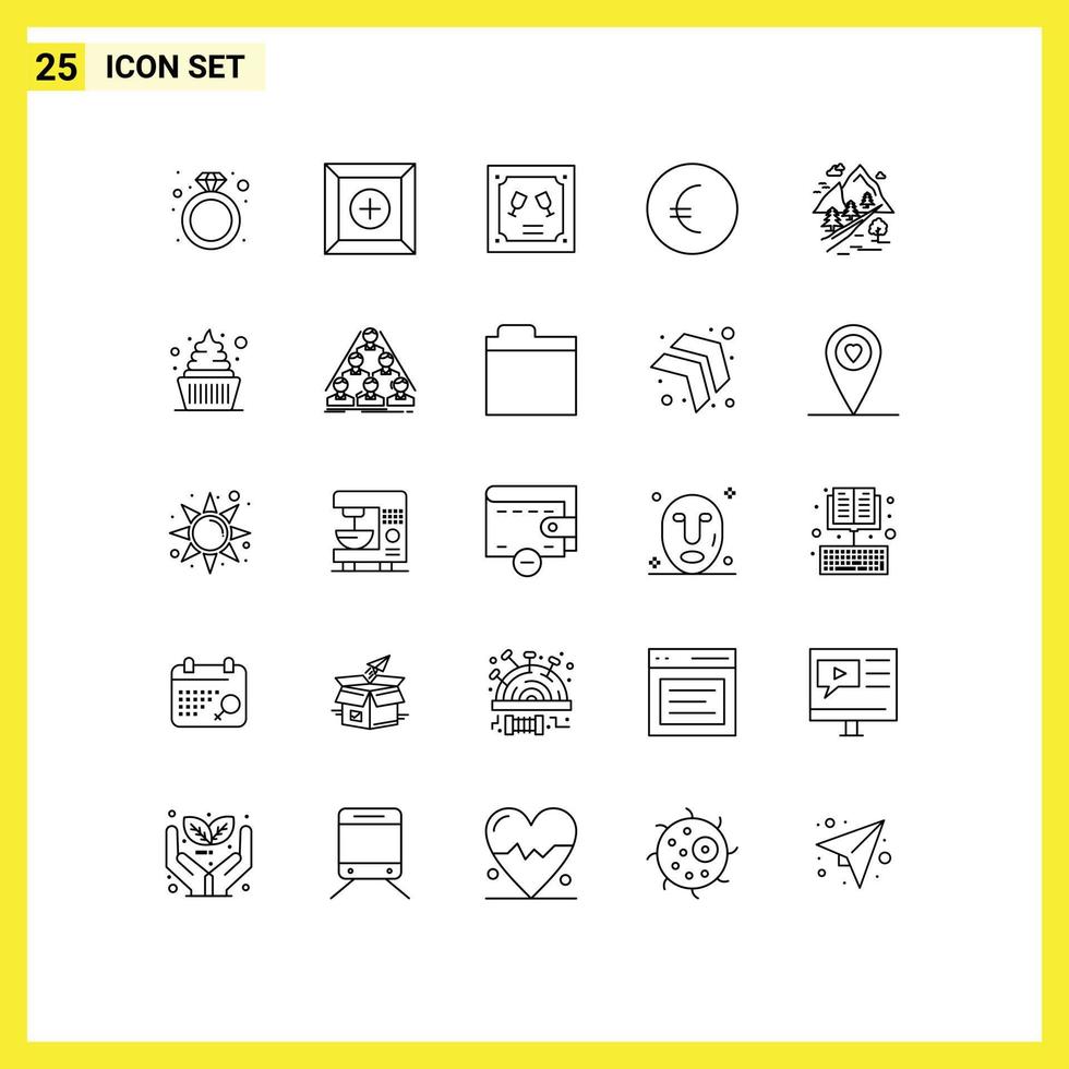 Universal Icon Symbols Group of 25 Modern Lines of nature hill envelope tree finance Editable Vector Design Elements