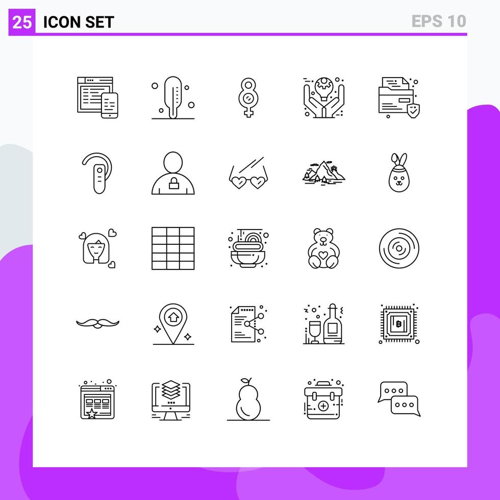 Modern Set of 25 Lines Pictograph of accessory protection female file product Editable Vector Design Elements