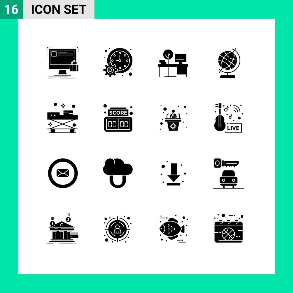 User Interface Pack of 16 Basic Solid Glyphs of globe education schedule table office Editable Vector Design Elements