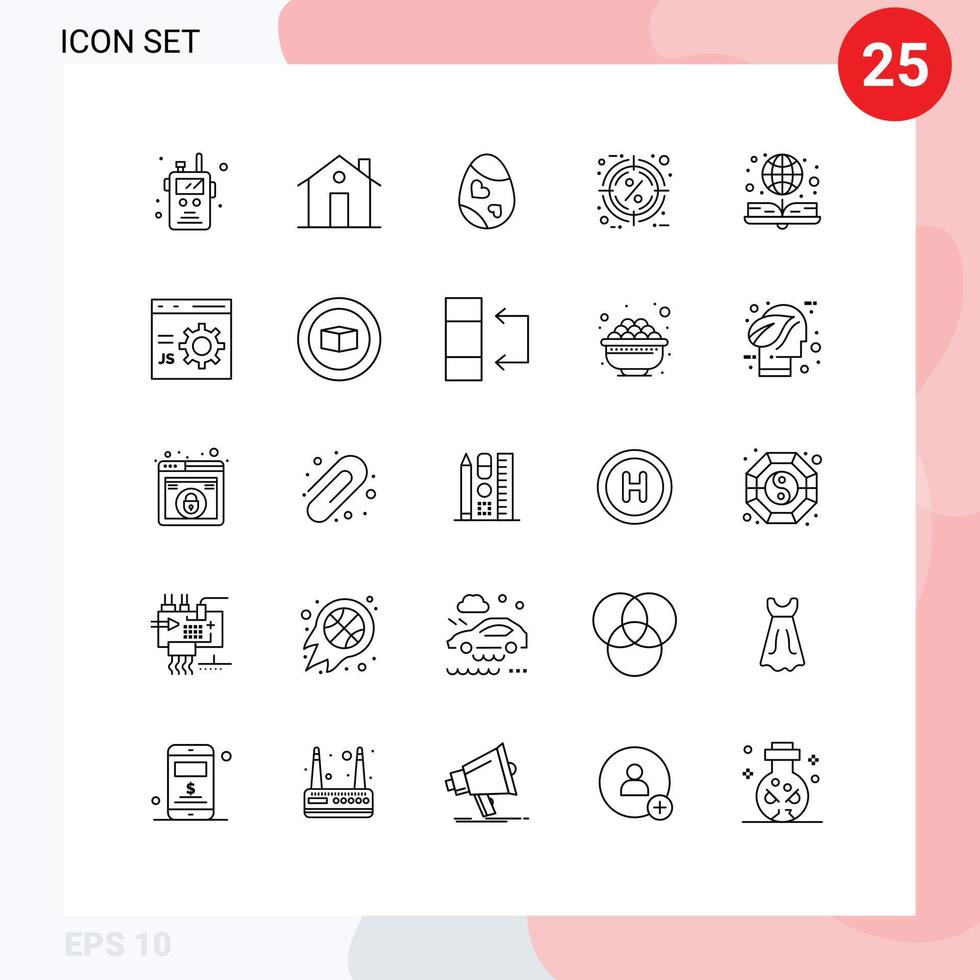 Mobile Interface Line Set of 25 Pictograms of percentage hot house discount egg Editable Vector Design Elements