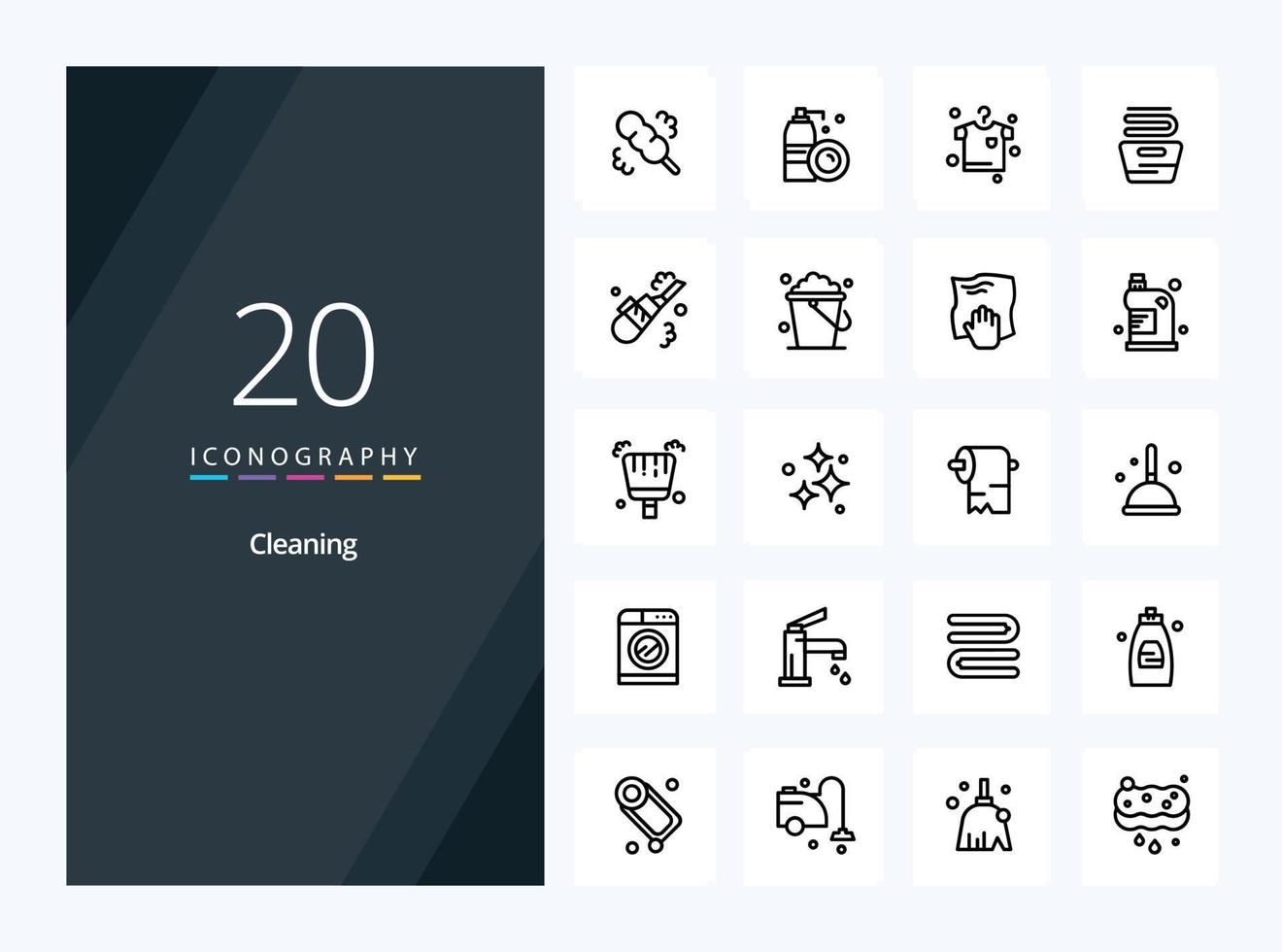 20 icono de esquema de limpieza para presentación vector