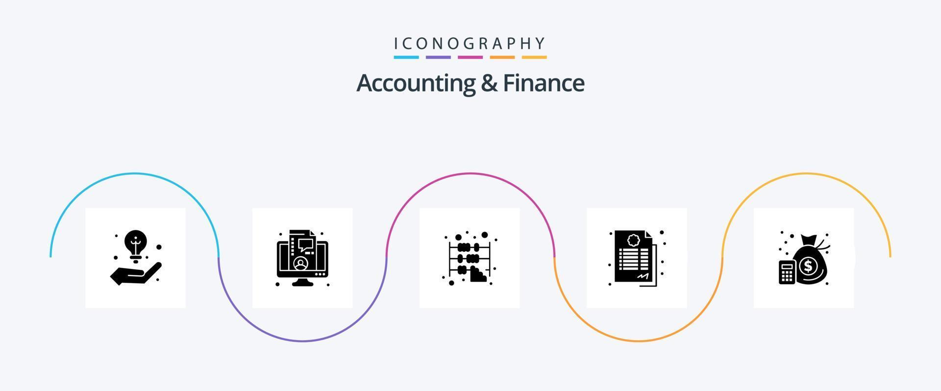 Accounting And Finance Glyph 5 Icon Pack Including finance. deal. abacus. guarantee. agreement vector