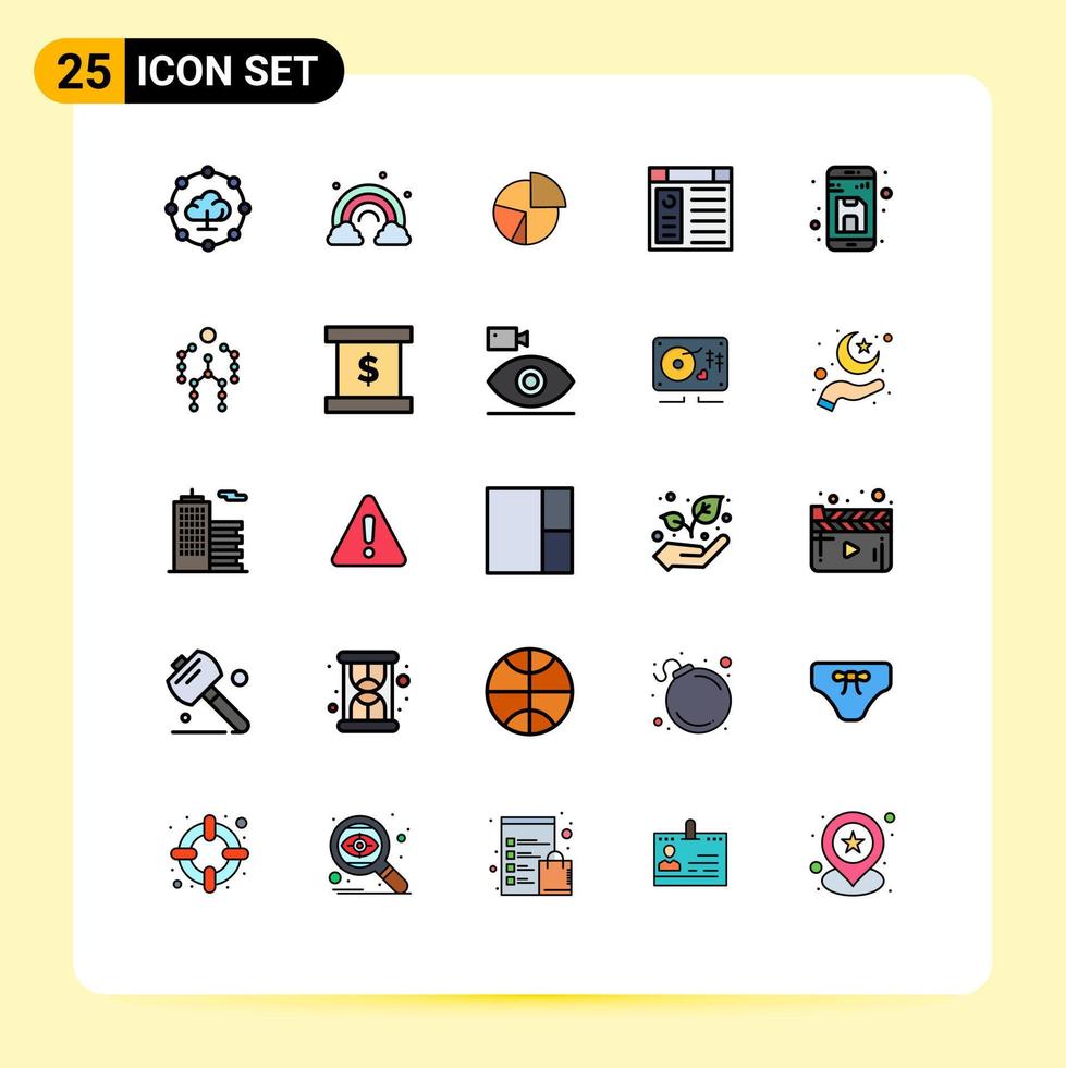 25 Thematic Vector Filled line Flat Colors and Editable Symbols of website computer business app pie Editable Vector Design Elements