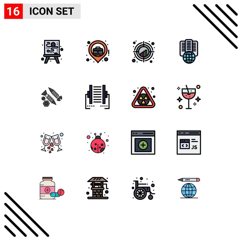 16 Universal Flat Color Filled Line Signs Symbols of building server crosshair proxy hosting Editable Creative Vector Design Elements