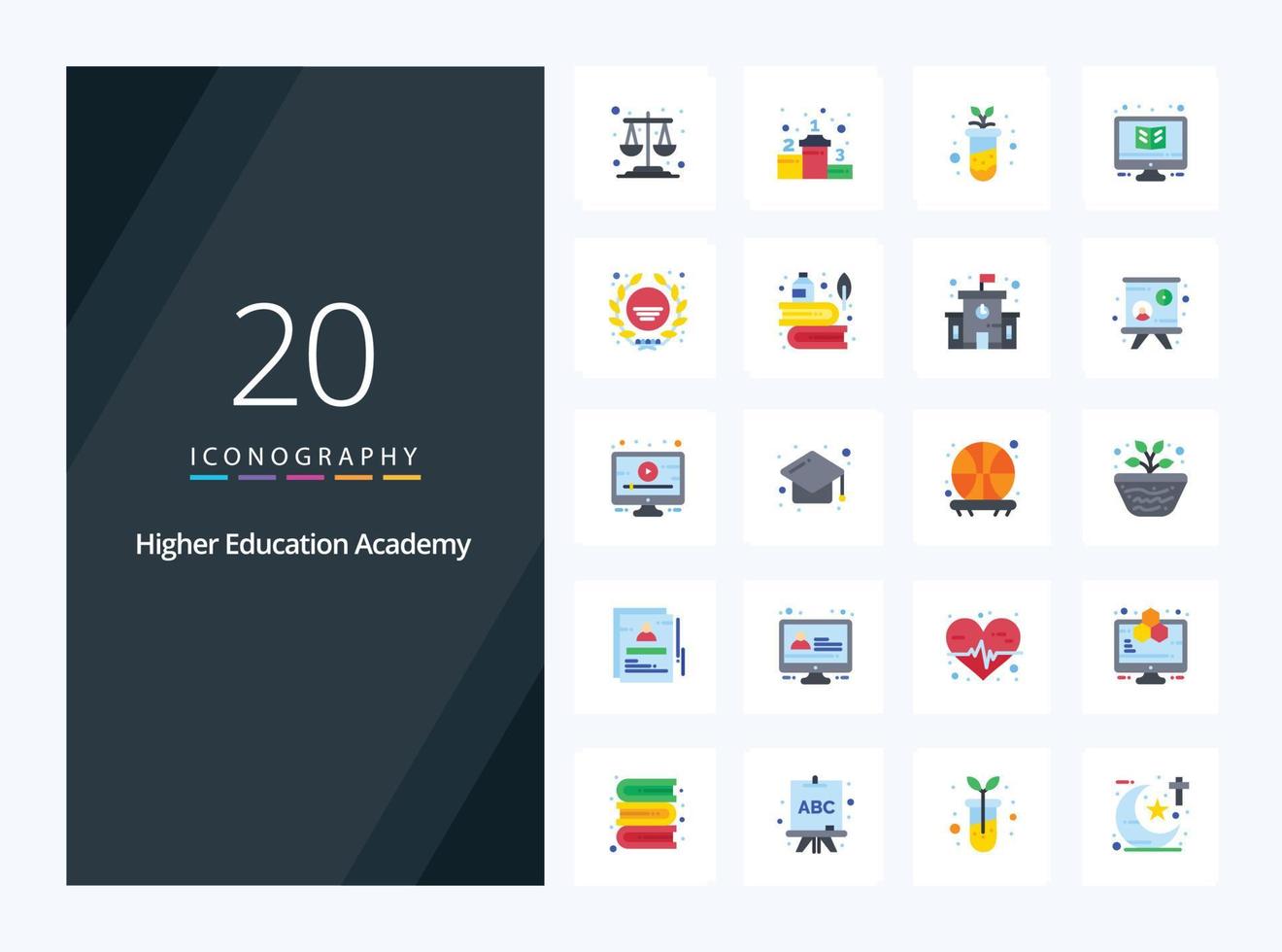 20 Academy Flat Color icon for presentation vector