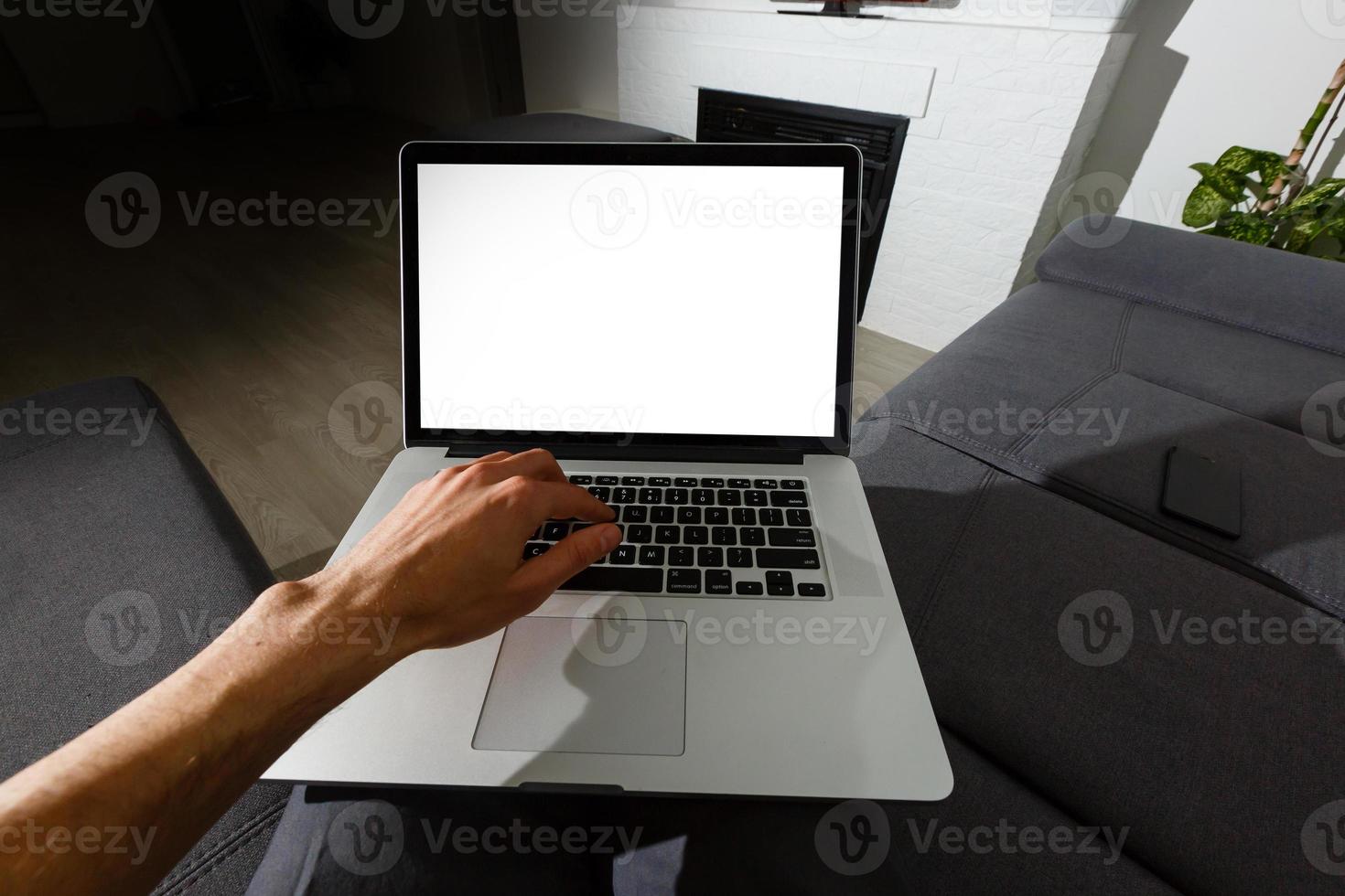 Using laptop with blank screen - POV - Point of view perspective photo
