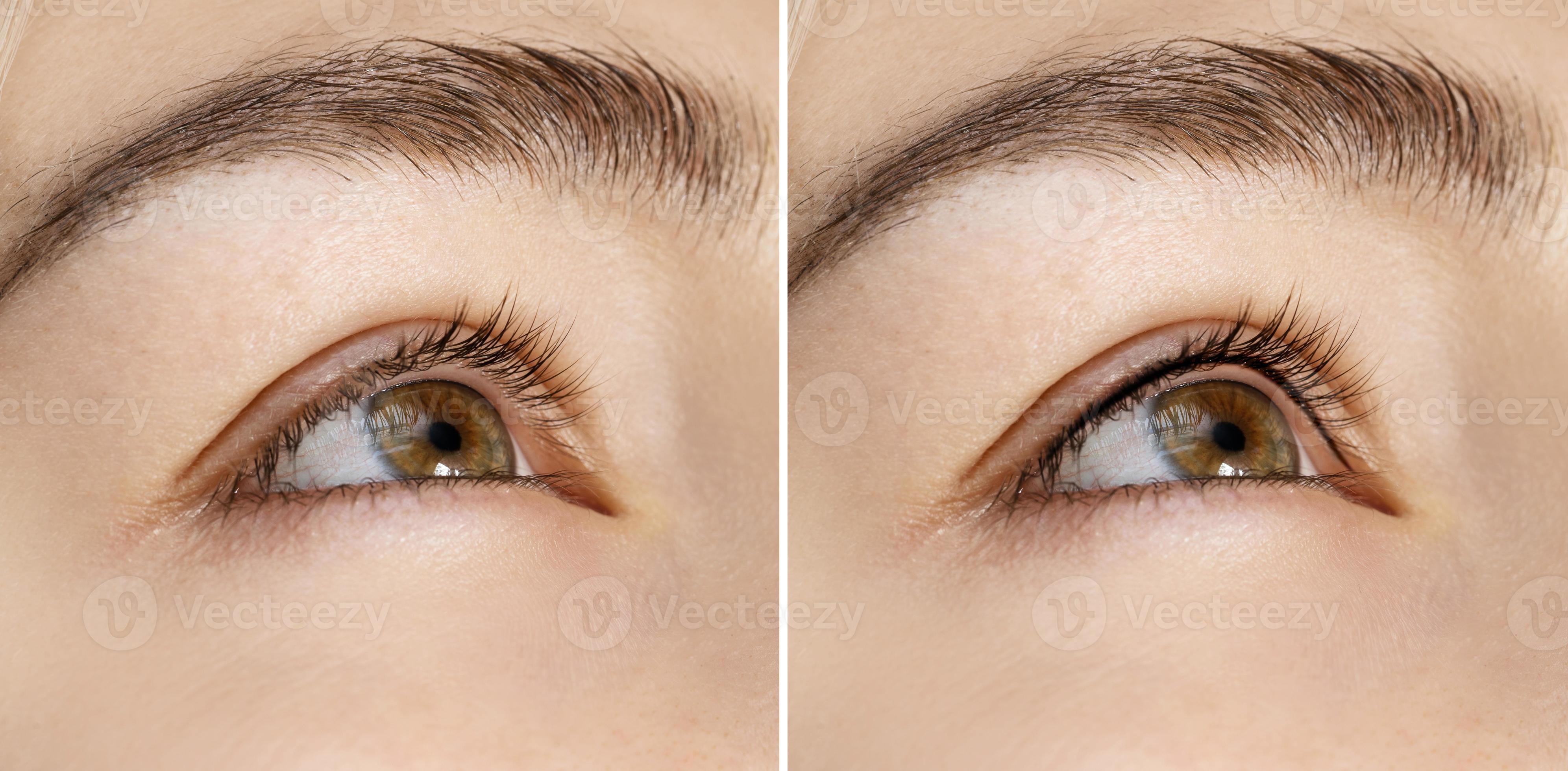 Comparison after professional permanent makeup treatment lash line