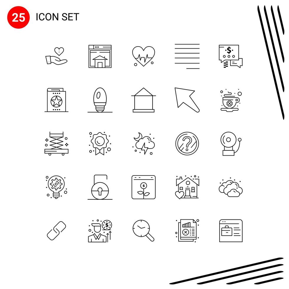 Universal Icon Symbols Group of 25 Modern Lines of chat left layout align heart Editable Vector Design Elements