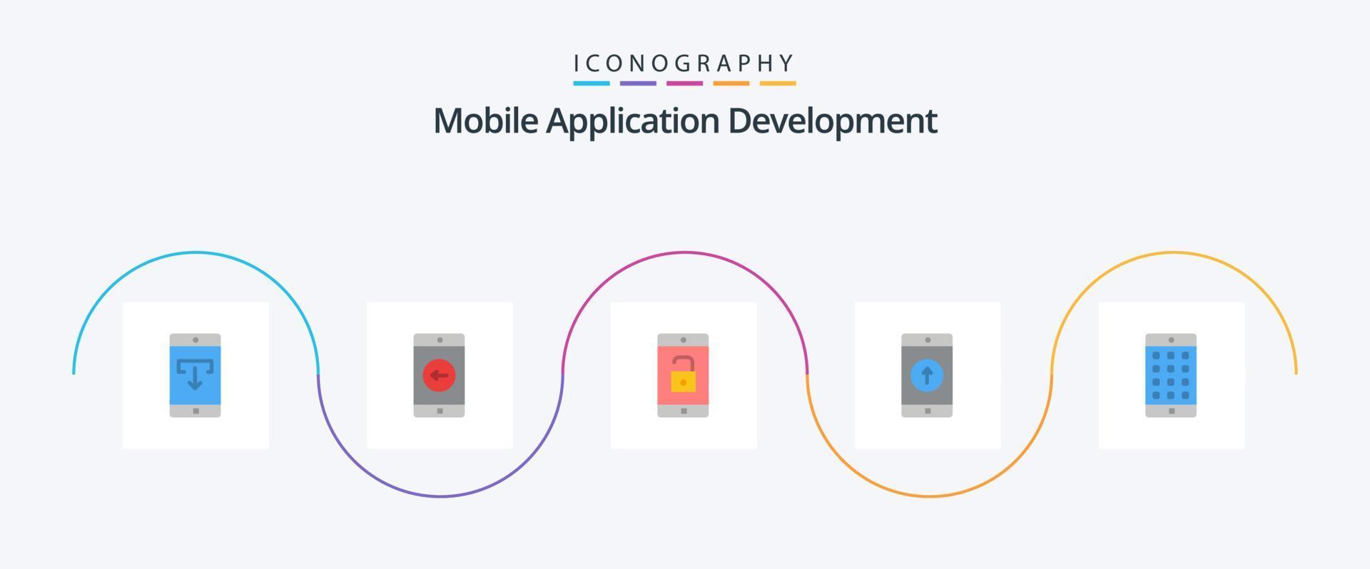 Mobile Application Development Flat 5 Icon Pack Including sent. mobile application. left. mobile. unlock vector