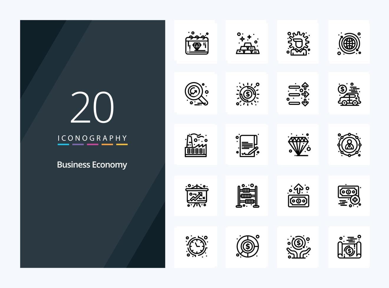 20 icono de esquema de economía para presentación vector