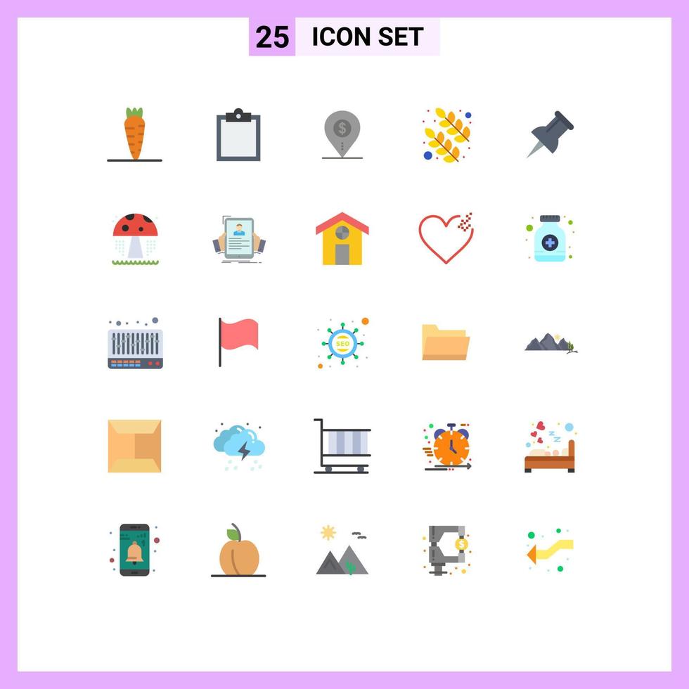 Pack of 25 Modern Flat Colors Signs and Symbols for Web Print Media such as water marker map nature leaf Editable Vector Design Elements