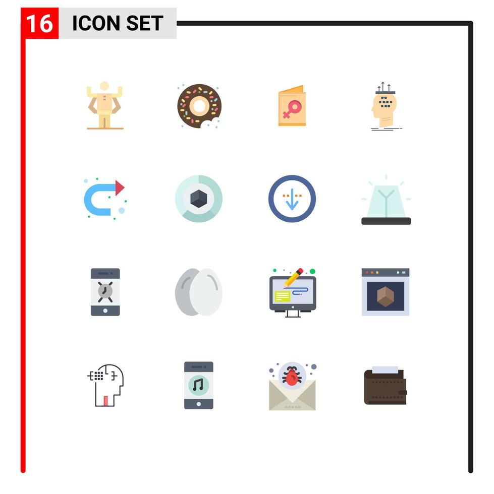 User Interface Pack of 16 Basic Flat Colors of sign thinking female process brain Editable Pack of Creative Vector Design Elements