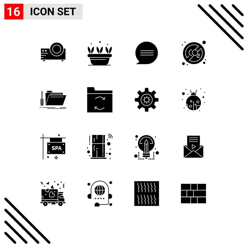 Modern Set of 16 Solid Glyphs and symbols such as repair folder chat disable gas Editable Vector Design Elements