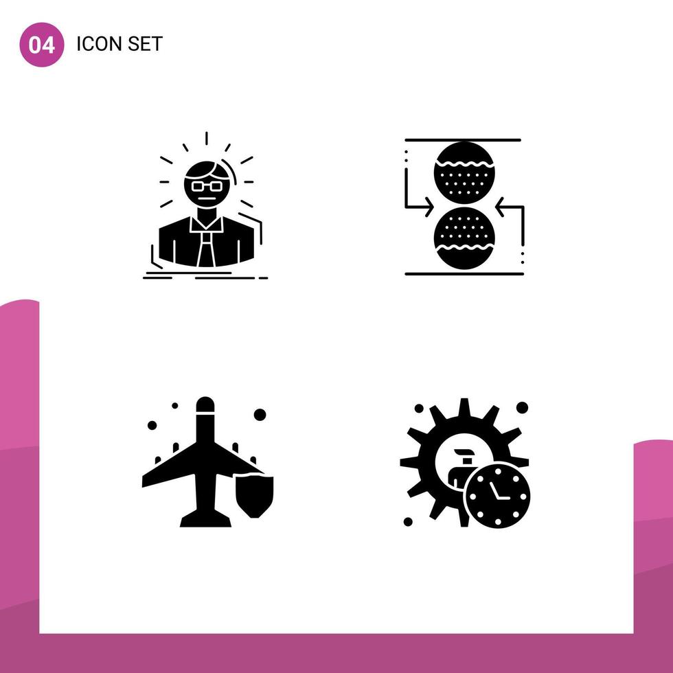 Modern Set of 4 Solid Glyphs Pictograph of manager fly person control plane Editable Vector Design Elements