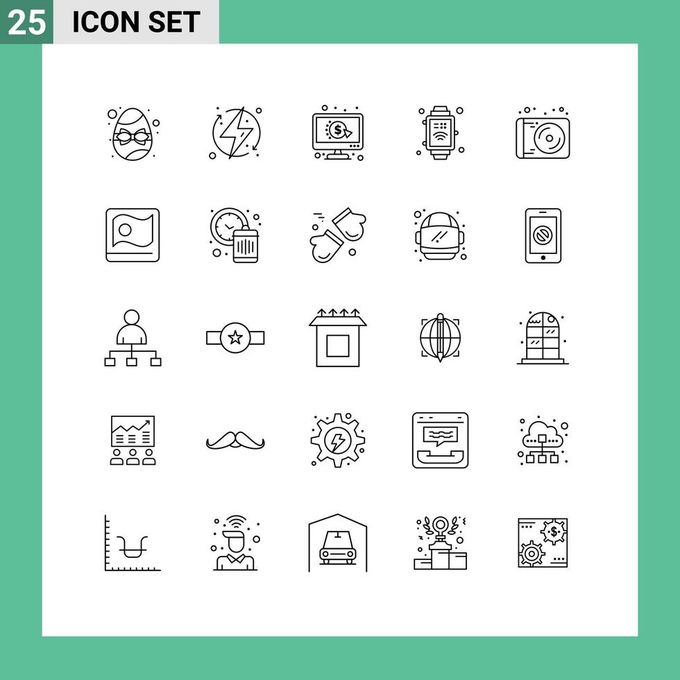 User Interface Pack of 25 Basic Lines of media internet of things renewable internet ppc Editable Vector Design Elements