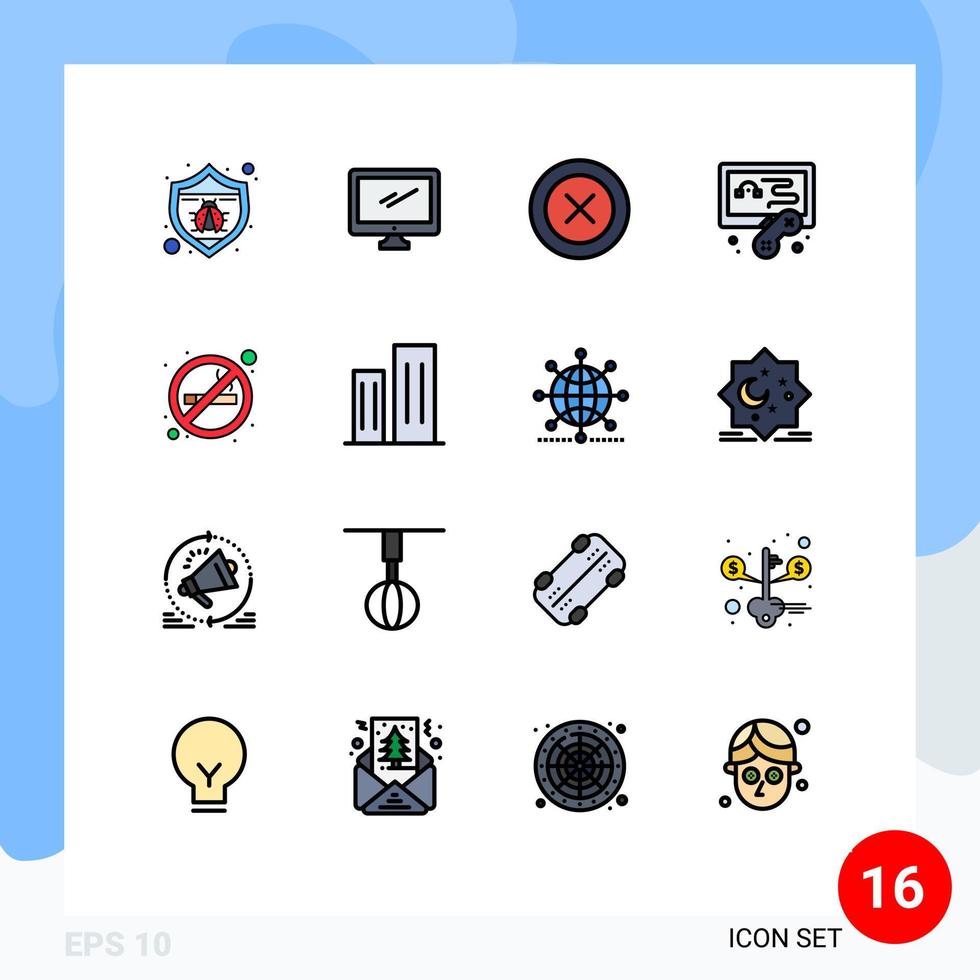 grupo de símbolos de iconos universales de 16 líneas llenas de colores planos modernos de elementos de diseño de vectores creativos editables sin juego pc hobby estructura alámbrica