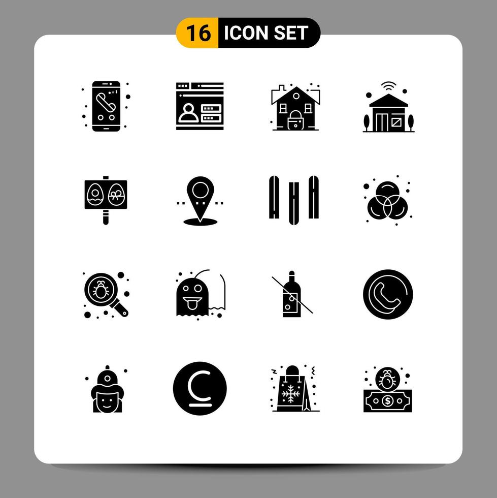 Group of 16 Solid Glyphs Signs and Symbols for wifi internet of things security internet security Editable Vector Design Elements