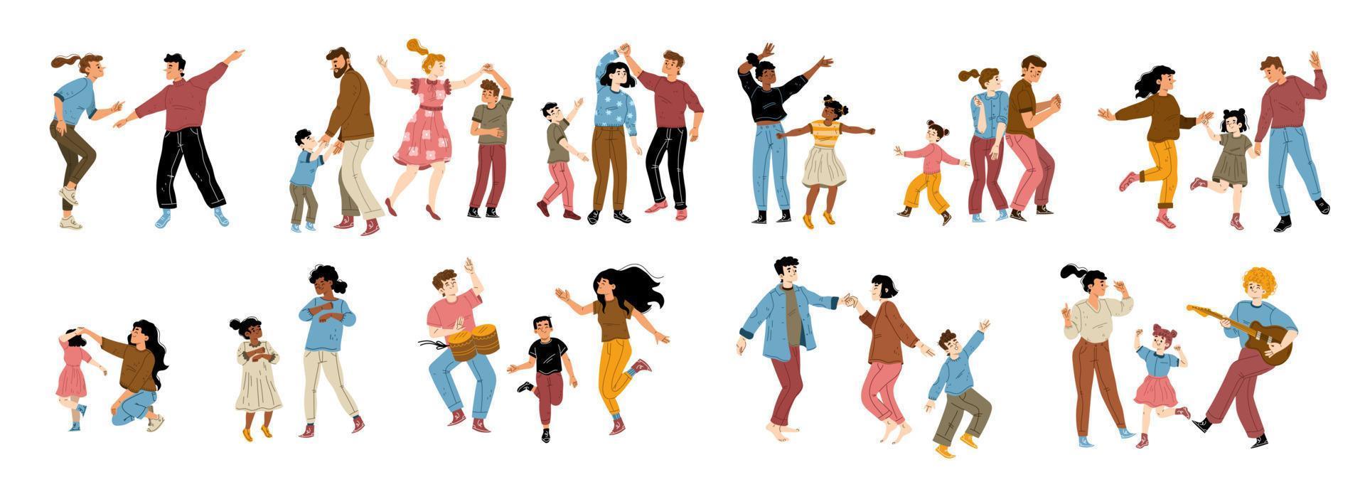 Happy couples and families with kids dancing vector