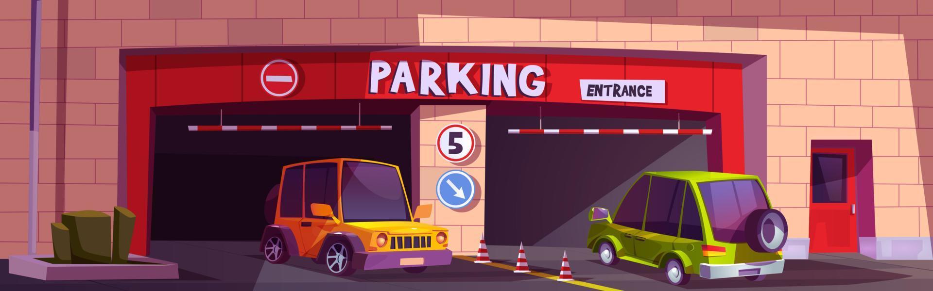 entrada de estacionamiento de barrera con ilustración de autos vector