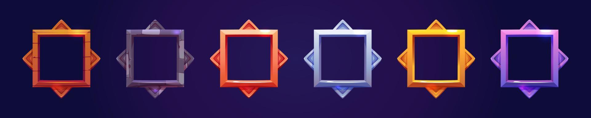 conjunto de marcos cuadrados de avatar o rango para la interfaz de usuario del juego vector